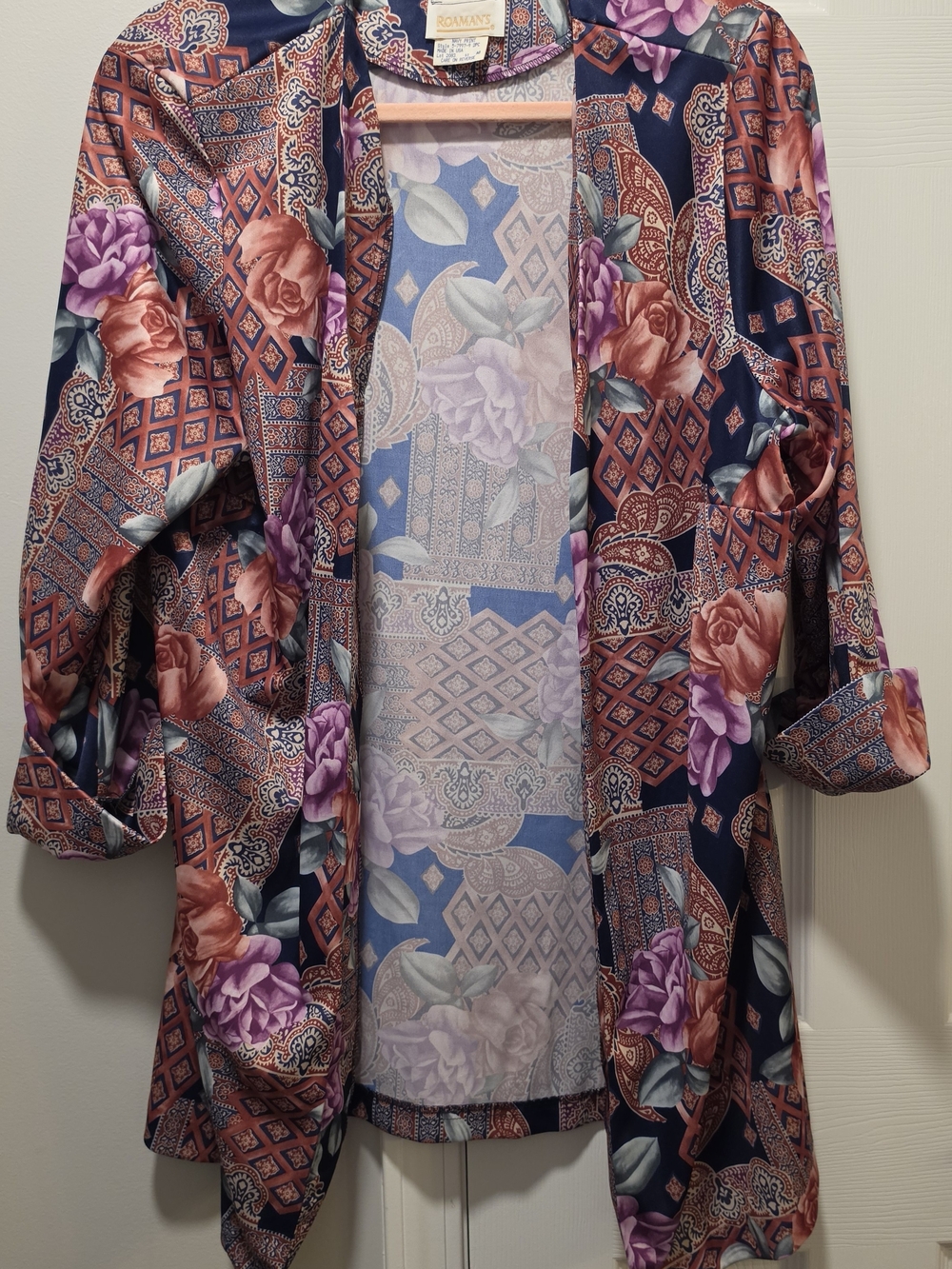 VTG Roaman's Whimsigoth Floral Patchwork Open Front Kimono Duster